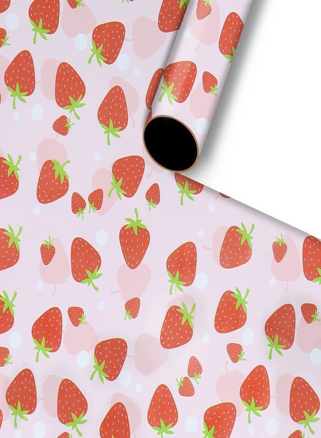 Boerni Strawberry Wrapping Paper Happy Birthday Girls Kids 6 Sheets, Cute Sweet Strawberries Fruity Design Perfect DIY Gift Wrap Pink Wraping Paper for Birthday, Holiday, Wedding, Baby Shower, Christmas, - Image 2